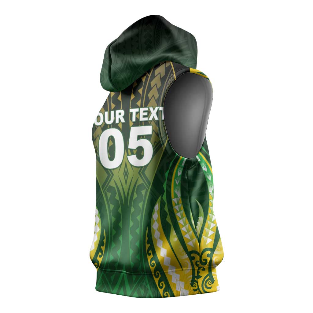 Custom Cook Islands Rugby Sleeveless Hoodie Unique Style Green Version LT05 - Polynesian Pride