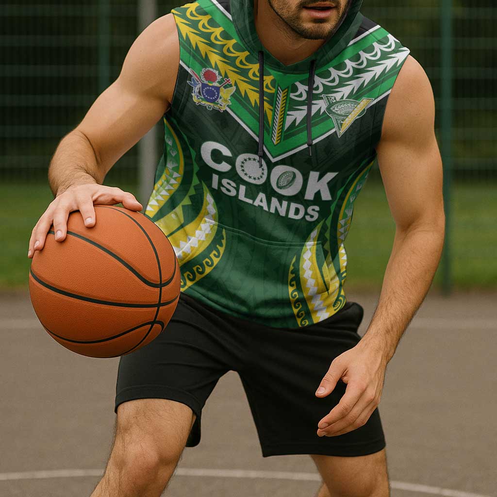 Custom Cook Islands Rugby Sleeveless Hoodie Unique Style Green Version LT05 - Polynesian Pride
