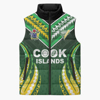 Custom Cook Islands Rugby Sleeveless Puffer Jacket Unique Style Green Version LT05 Unisex Green - Polynesian Pride
