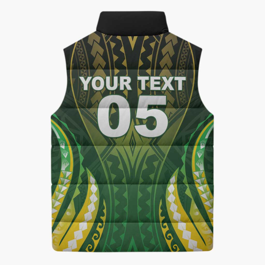 Custom Cook Islands Rugby Sleeveless Puffer Jacket Unique Style Green Version LT05 - Polynesian Pride