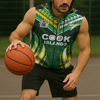Custom Cook Islands Rugby Sleeveless Zip Hoodie Unique Style Green Version LT05 - Polynesian Pride