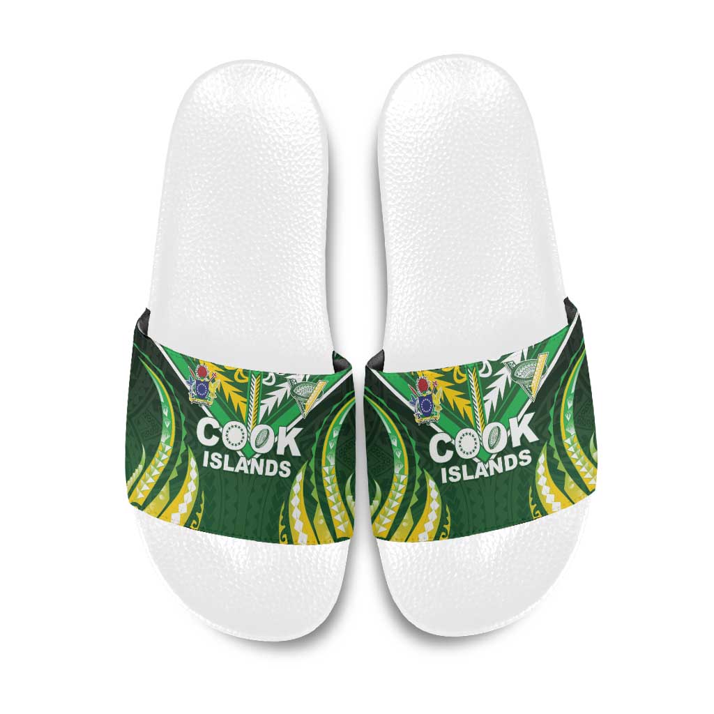 Cook Islands Rugby Slide Sandals Unique Style Green Version LT05 Green - Polynesian Pride