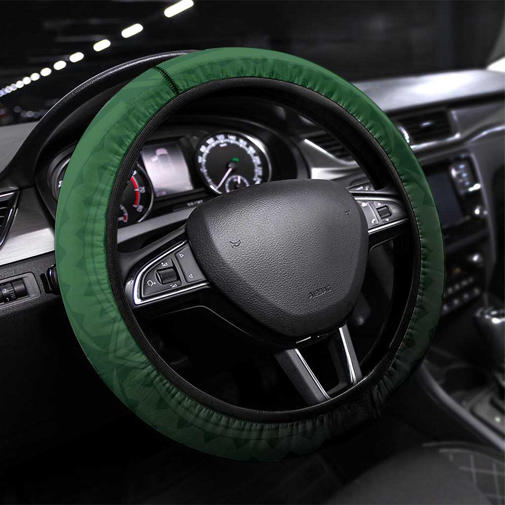 Cook Islands Rugby Steering Wheel Cover Unique Style Green Version LT05 Universal Fit Green - Polynesian Pride