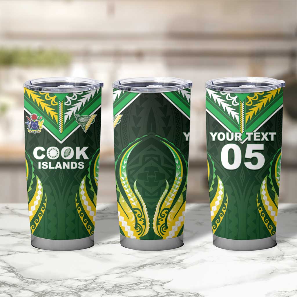 Custom Cook Islands Rugby Tumbler Cup Unique Style Green Version LT05 - Polynesian Pride