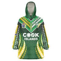 Custom Cook Islands Rugby Wearable Blanket Hoodie Unique Style Green Version LT05 One Size Green - Polynesian Pride