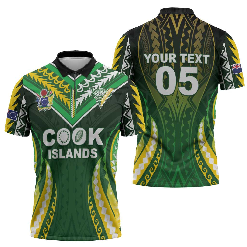 Custom Cook Islands Rugby Zipper Polo Shirt Unique Style Green Version LT05 - Polynesian Pride