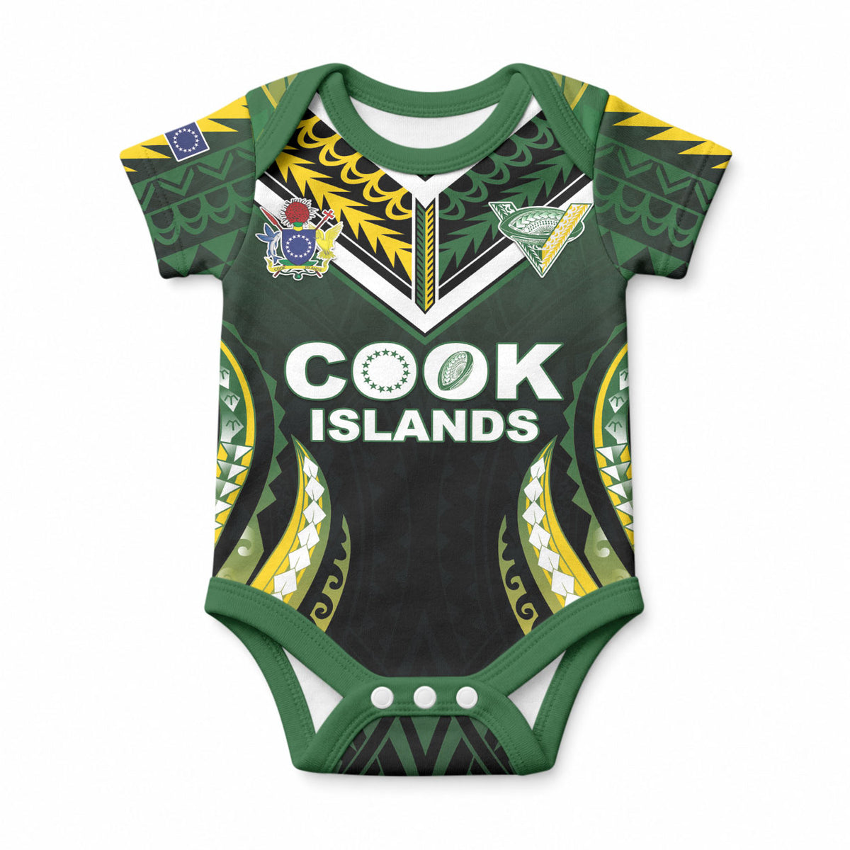 Custom Cook Islands Rugby Baby Onesie Unique Style Black Version LT05 Black - Polynesian Pride