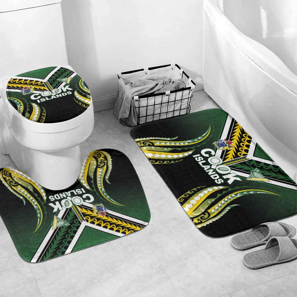 Cook Islands Rugby Bathroom Set Unique Style Black Version LT05 Mat Set Only (3 pcs) One Size Black - Polynesian Pride