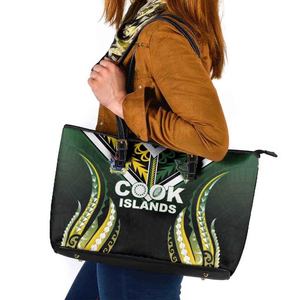 Cook Islands Rugby Leather Tote Bag Unique Style Black Version LT05 Black - Polynesian Pride
