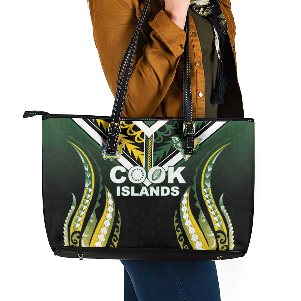 Cook Islands Rugby Leather Tote Bag Unique Style Black Version LT05 - Polynesian Pride