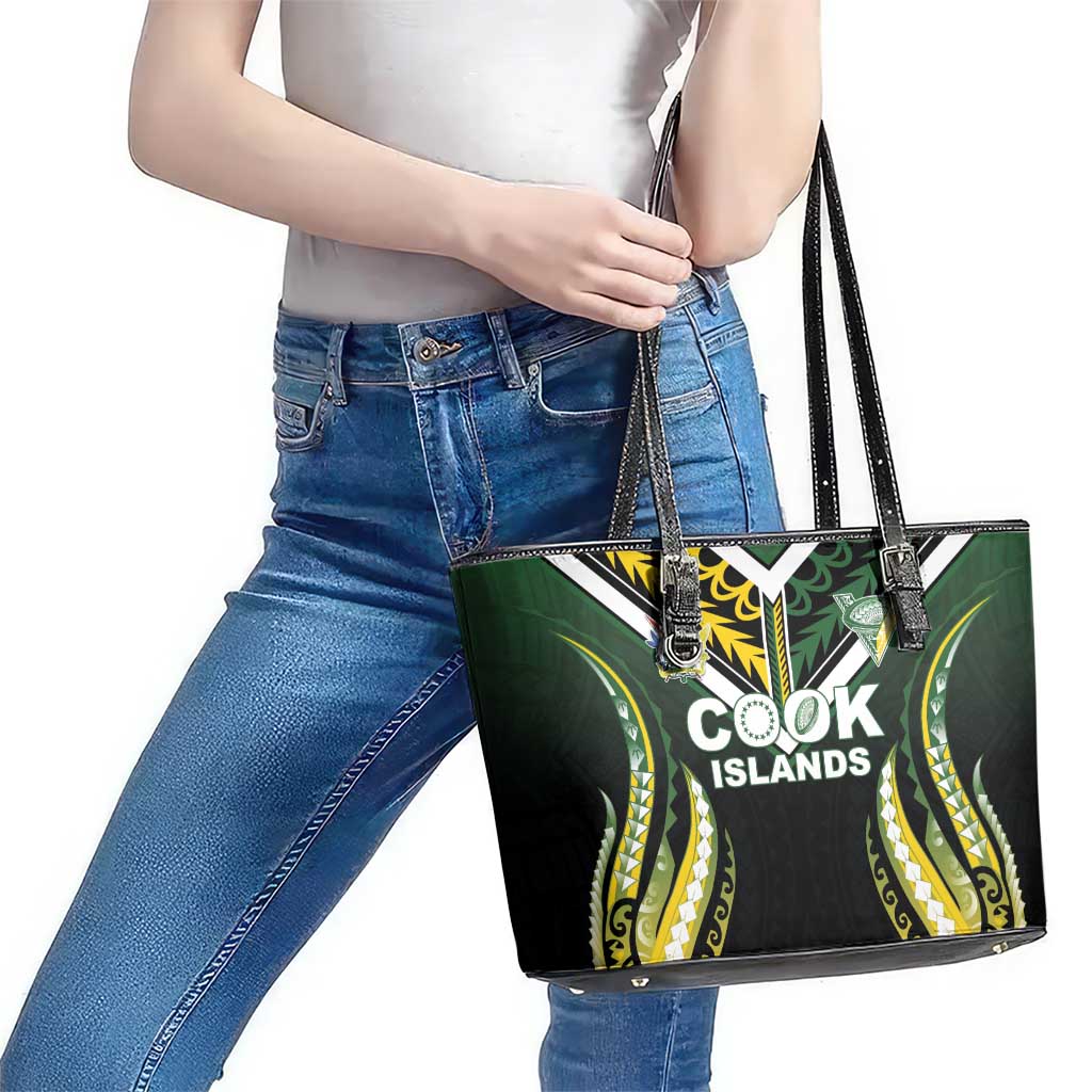 Cook Islands Rugby Leather Tote Bag Unique Style Black Version LT05 - Polynesian Pride