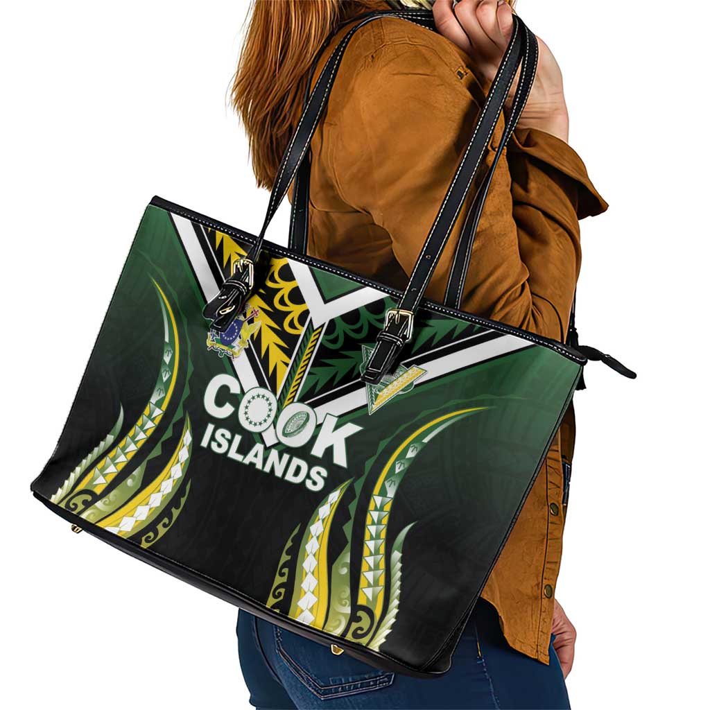 Cook Islands Rugby Leather Tote Bag Unique Style Black Version LT05 - Polynesian Pride