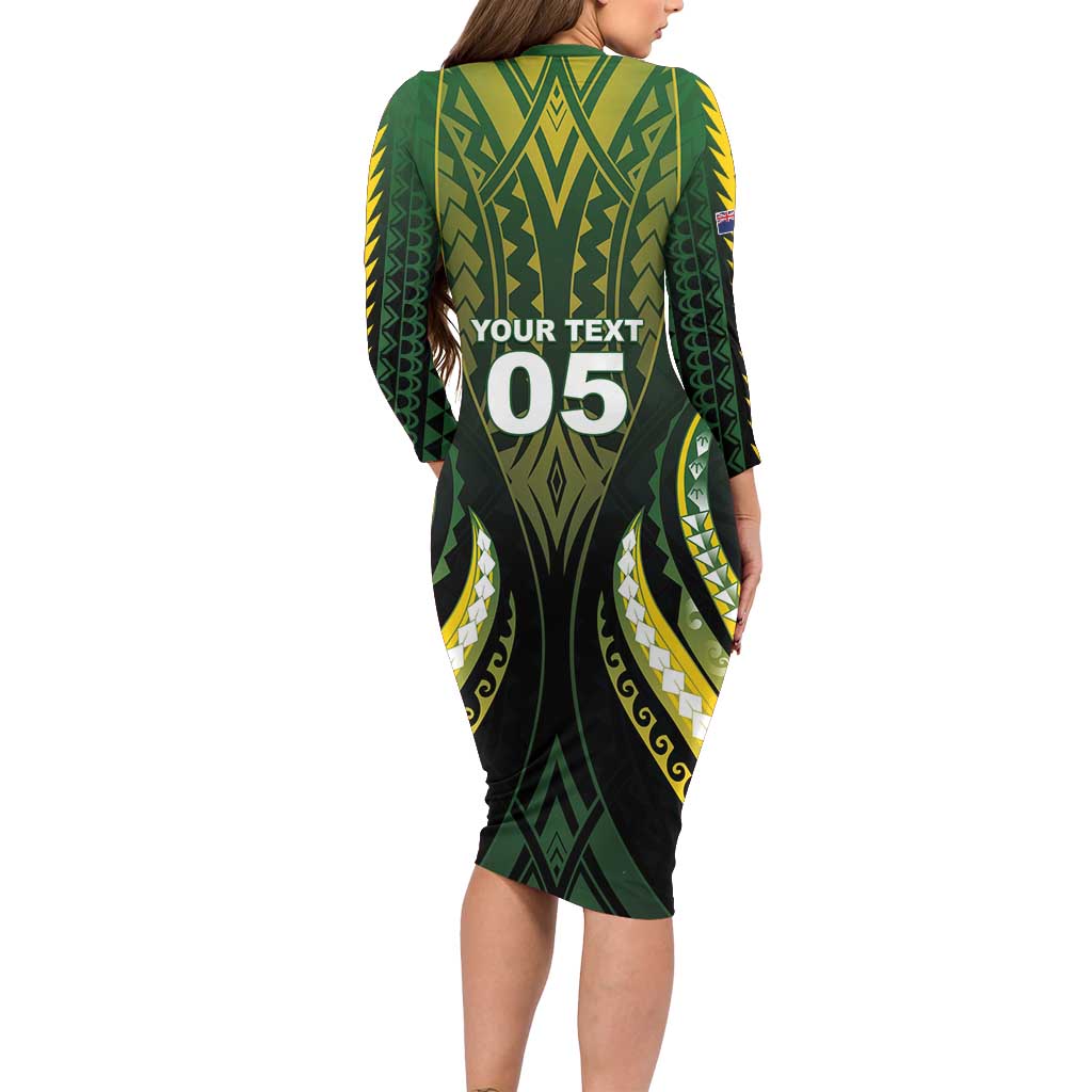 Custom Cook Islands Rugby Long Sleeve Bodycon Dress Unique Style Black Version LT05 - Polynesian Pride