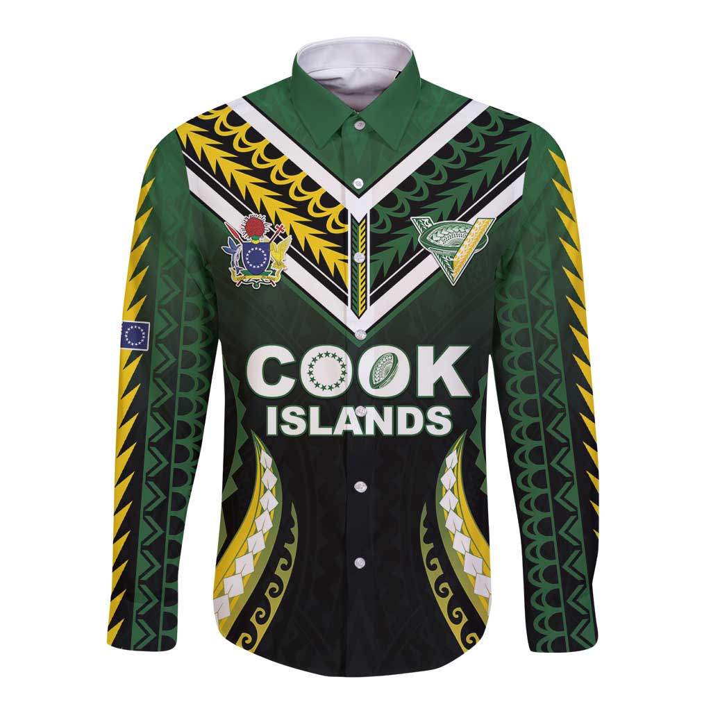 Custom Cook Islands Rugby Long Sleeve Button Shirt Unique Style Black Version LT05 Unisex Black - Polynesian Pride
