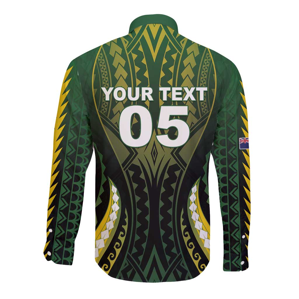 Custom Cook Islands Rugby Long Sleeve Button Shirt Unique Style Black Version LT05 - Polynesian Pride