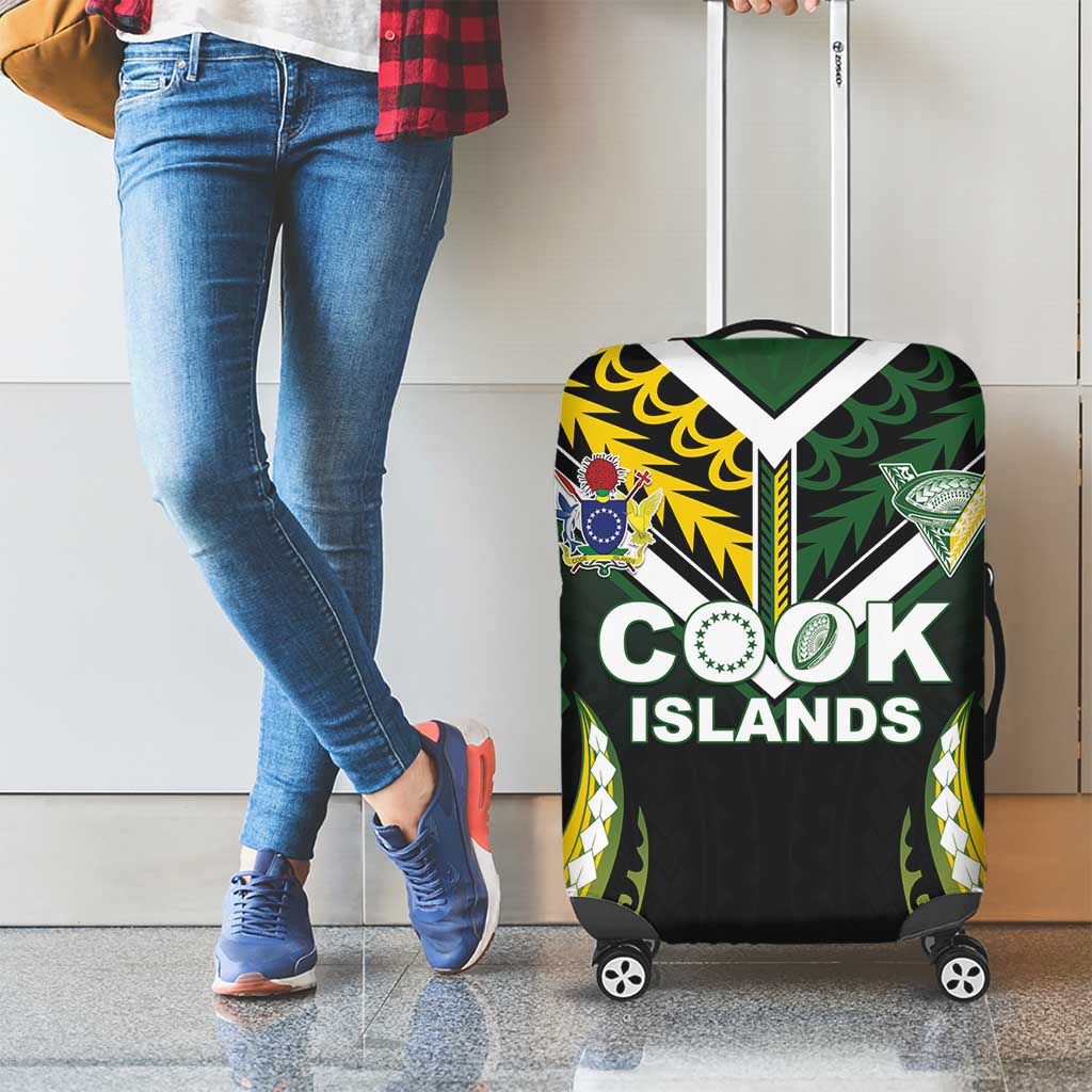 Cook Islands Rugby Luggage Cover Unique Style Black Version LT05 - Polynesian Pride