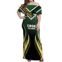 Custom Cook Islands Rugby Off Shoulder Maxi Dress Unique Style Black Version LT05 Women Black - Polynesian Pride