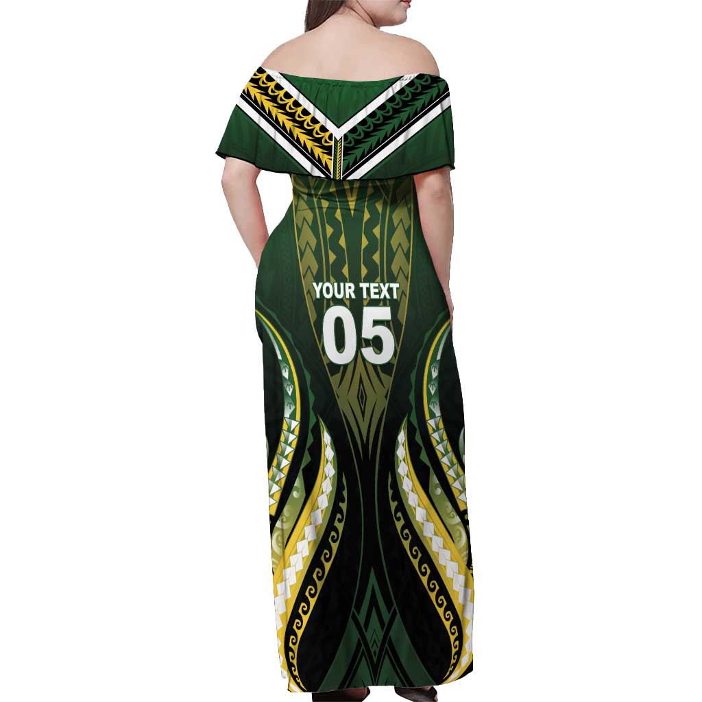 Custom Cook Islands Rugby Off Shoulder Maxi Dress Unique Style Black Version LT05 - Polynesian Pride