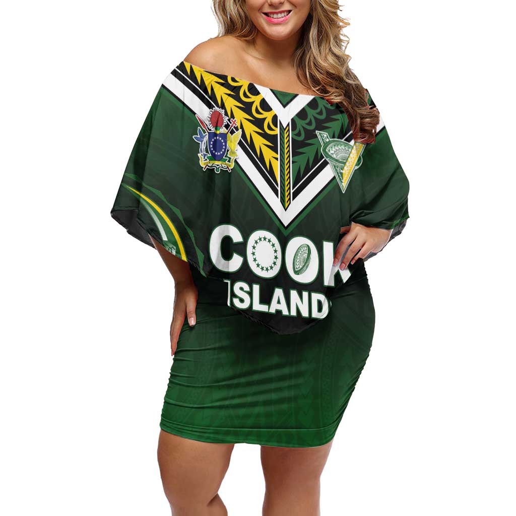 Custom Cook Islands Rugby Off Shoulder Short Dress Unique Style Black Version LT05 Women Black - Polynesian Pride