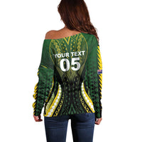 Custom Cook Islands Rugby Off Shoulder Sweater Unique Style Black Version LT05 - Polynesian Pride