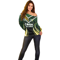 Custom Cook Islands Rugby Off Shoulder Sweater Unique Style Black Version LT05 - Polynesian Pride