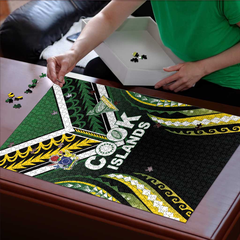 Cook Islands Rugby Puzzle Unique Style Black Version LT05 - Polynesian Pride