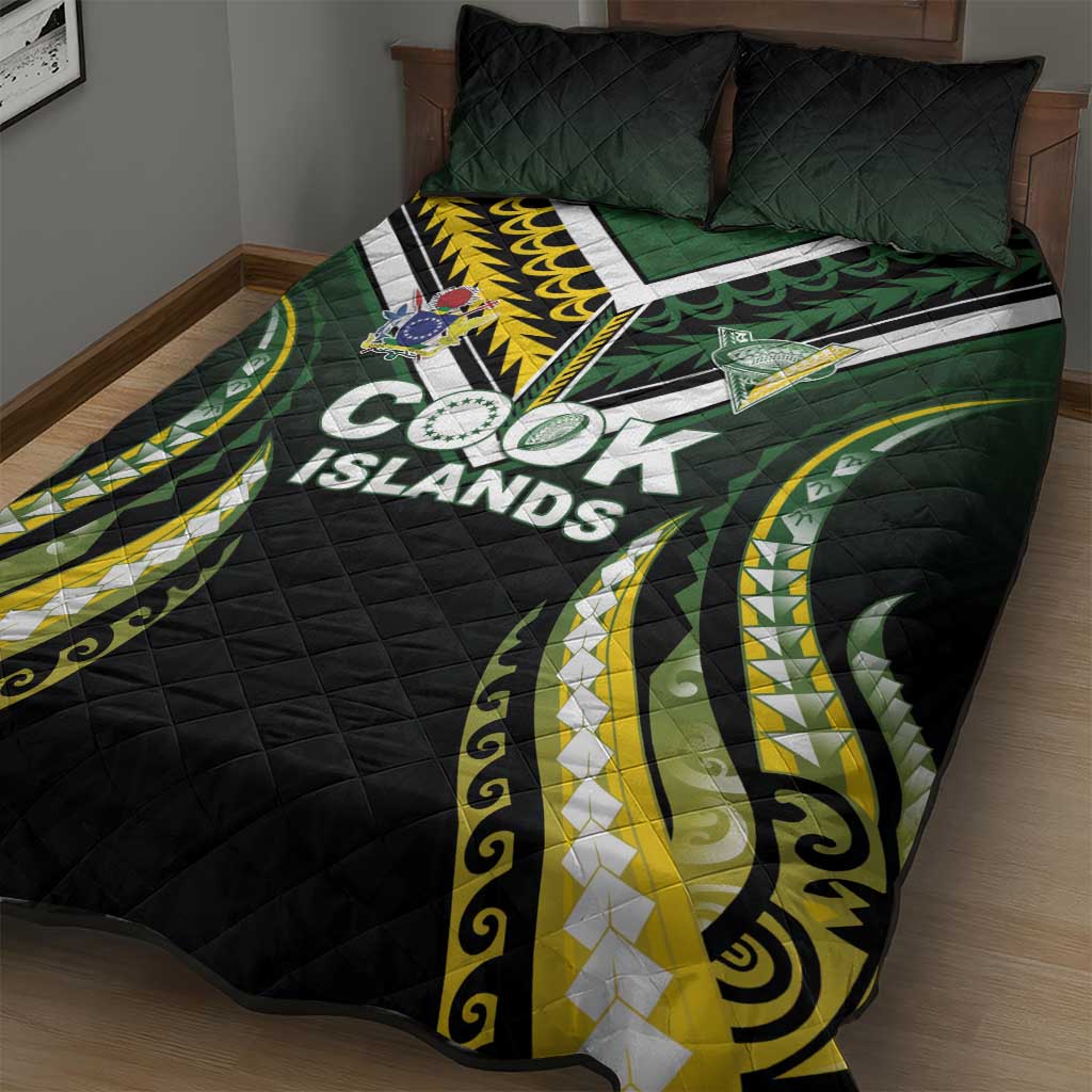 Cook Islands Rugby Quilt Bed Set Unique Style Black Version LT05 - Polynesian Pride