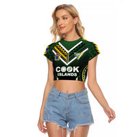 Custom Cook Islands Rugby Raglan Cropped T Shirt Unique Style Black Version LT05 Female Black - Polynesian Pride