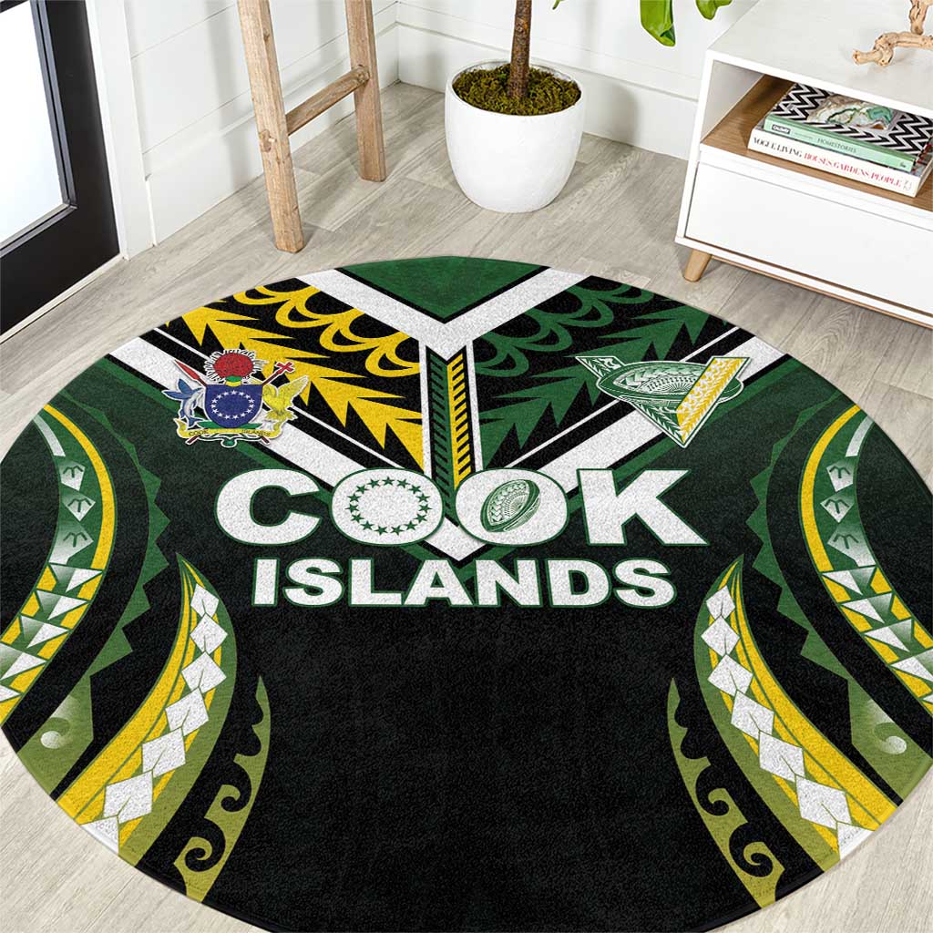 Cook Islands Rugby Round Carpet Unique Style Black Version LT05 Black - Polynesian Pride