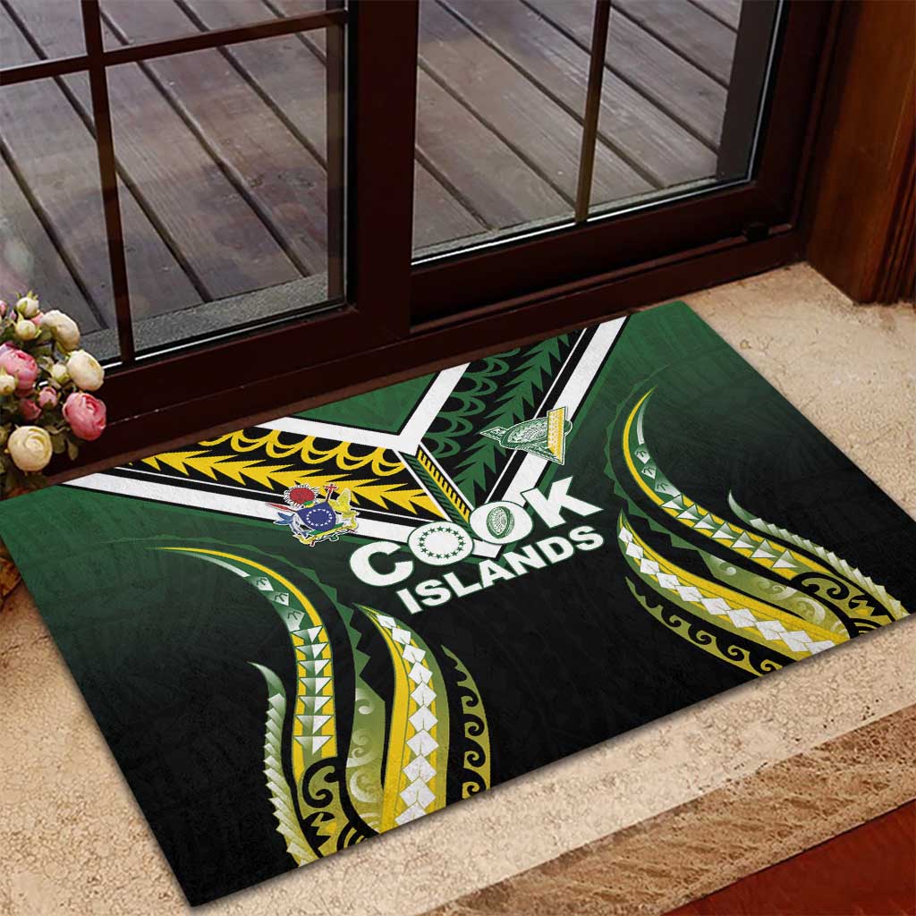 Cook Islands Rugby Rubber Doormat Unique Style Black Version LT05 - Polynesian Pride