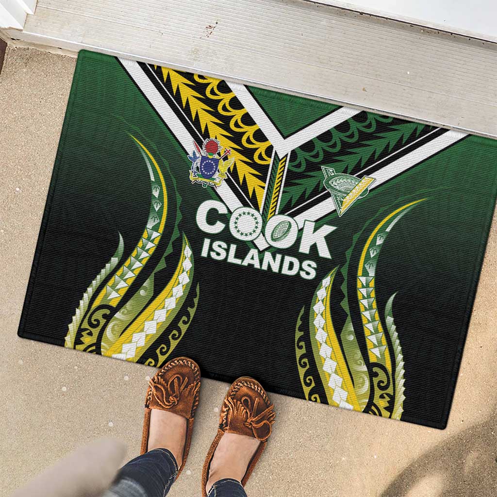 Cook Islands Rugby Rubber Doormat Unique Style Black Version LT05 - Polynesian Pride