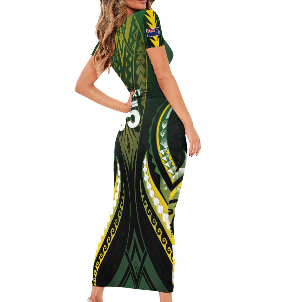 Custom Cook Islands Rugby Short Sleeve Bodycon Dress Unique Style Black Version LT05 - Polynesian Pride