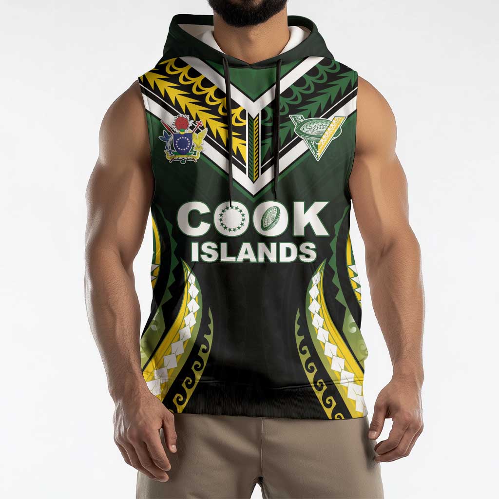 Custom Cook Islands Rugby Sleeveless Hoodie Unique Style Black Version LT05 - Polynesian Pride