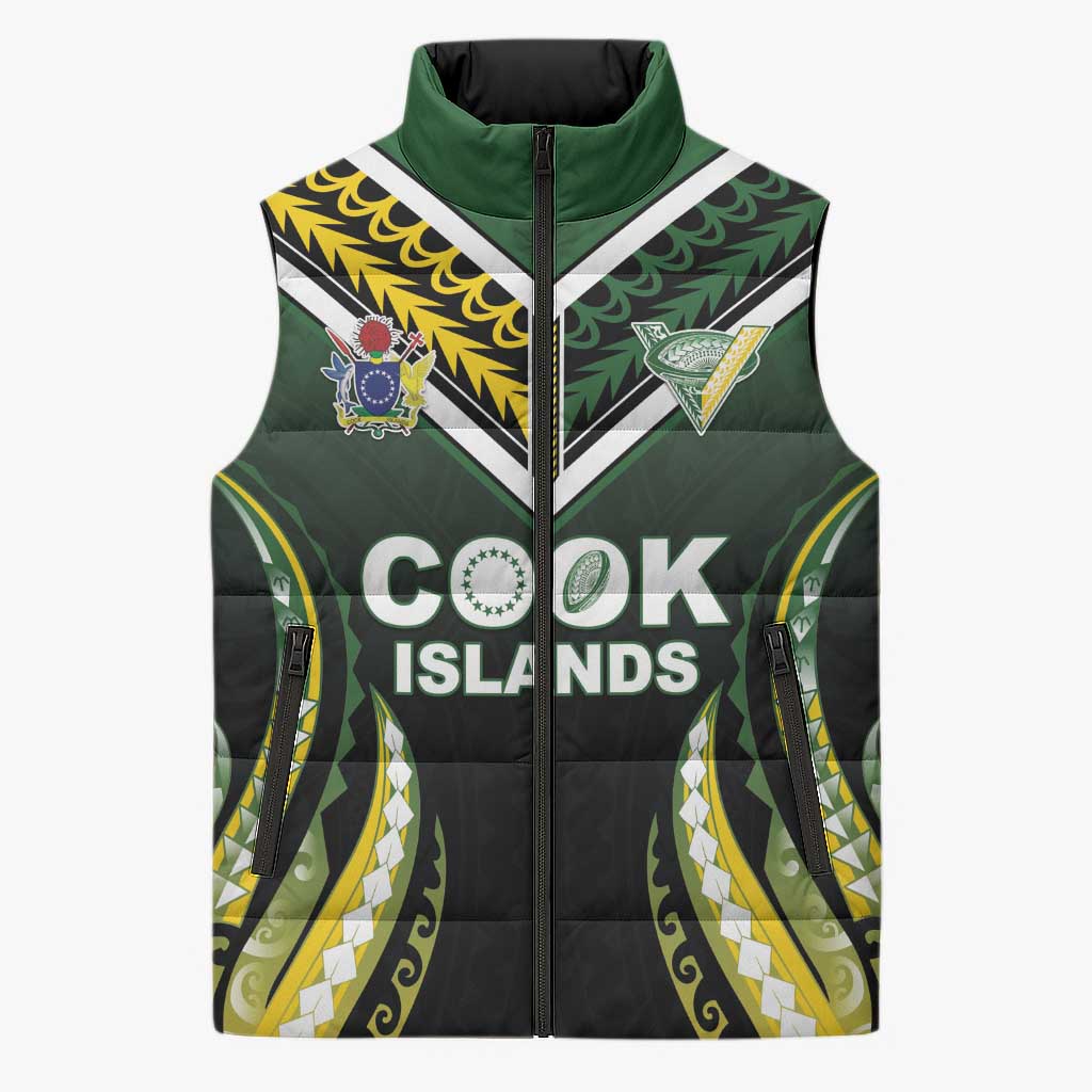 Custom Cook Islands Rugby Sleeveless Puffer Jacket Unique Style Black Version LT05 Unisex Black - Polynesian Pride
