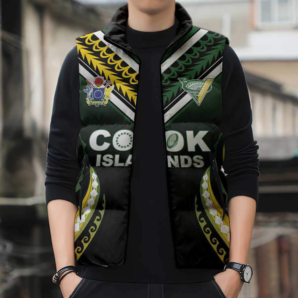 Custom Cook Islands Rugby Sleeveless Puffer Jacket Unique Style Black Version LT05 - Polynesian Pride