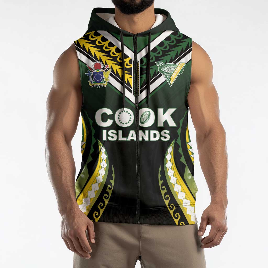 Custom Cook Islands Rugby Sleeveless Zip Hoodie Unique Style Black Version LT05 - Polynesian Pride