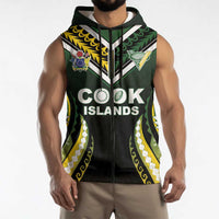 Custom Cook Islands Rugby Sleeveless Zip Hoodie Unique Style Black Version LT05 - Polynesian Pride