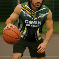 Custom Cook Islands Rugby Sleeveless Zip Hoodie Unique Style Black Version LT05 - Polynesian Pride