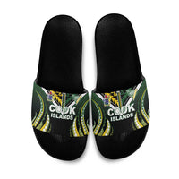 Cook Islands Rugby Slide Sandals Unique Style Black Version LT05 Black - Polynesian Pride