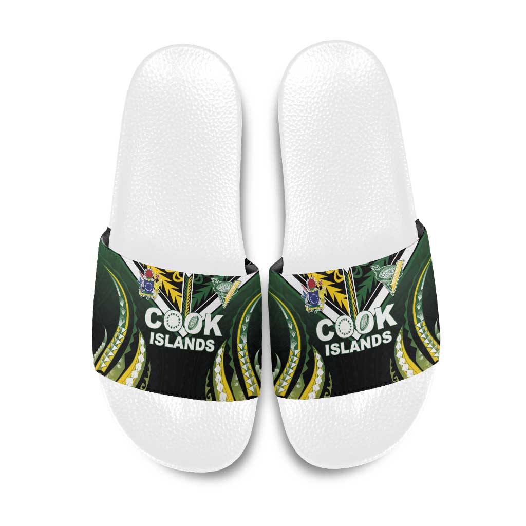 Cook Islands Rugby Slide Sandals Unique Style Black Version LT05 Black - Polynesian Pride