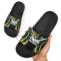 Cook Islands Rugby Slide Sandals Unique Style Black Version LT05 - Polynesian Pride