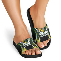 Cook Islands Rugby Slide Sandals Unique Style Black Version LT05 - Polynesian Pride