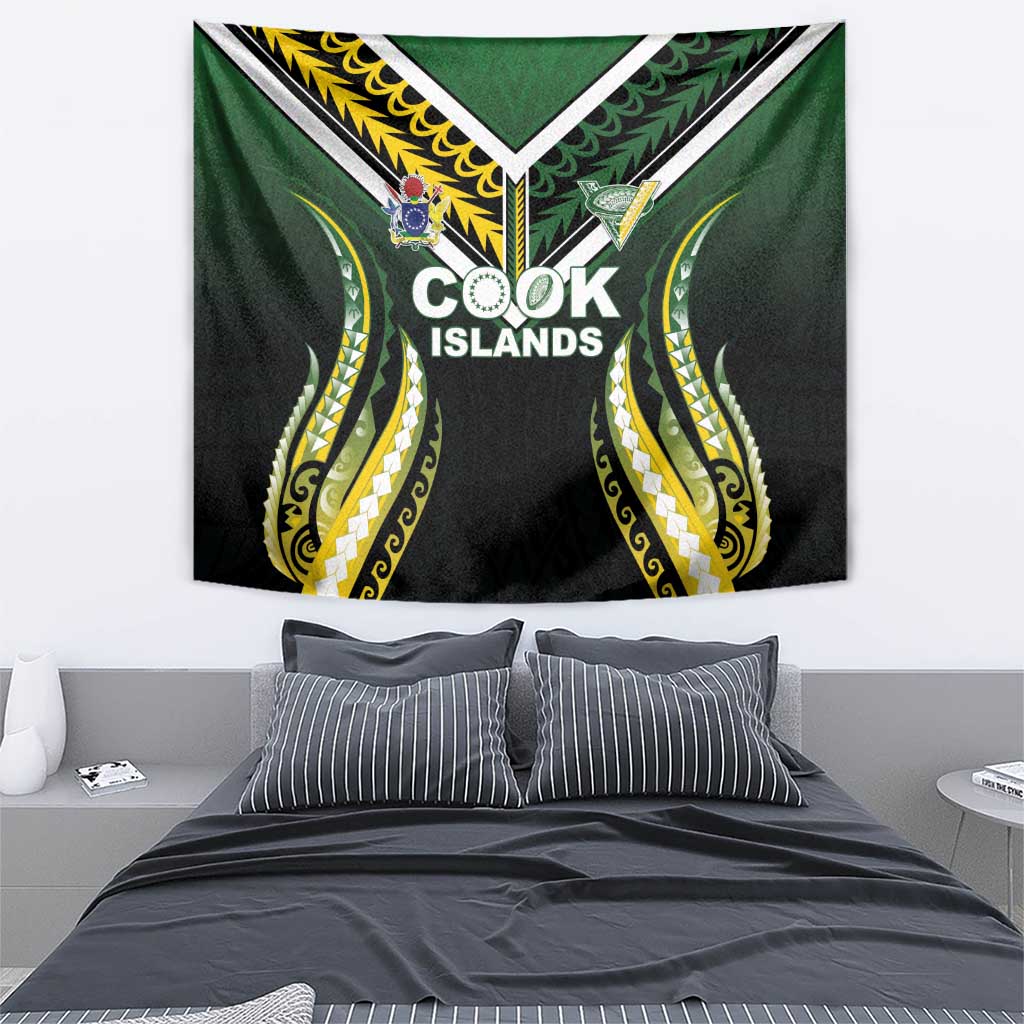 Cook Islands Rugby Tapestry Unique Style Black Version LT05 - Polynesian Pride