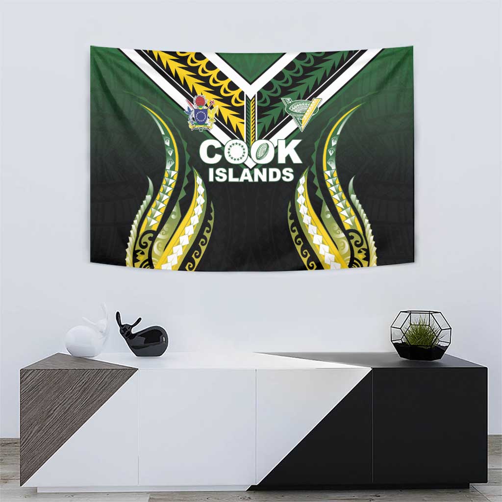 Cook Islands Rugby Tapestry Unique Style Black Version LT05 - Polynesian Pride