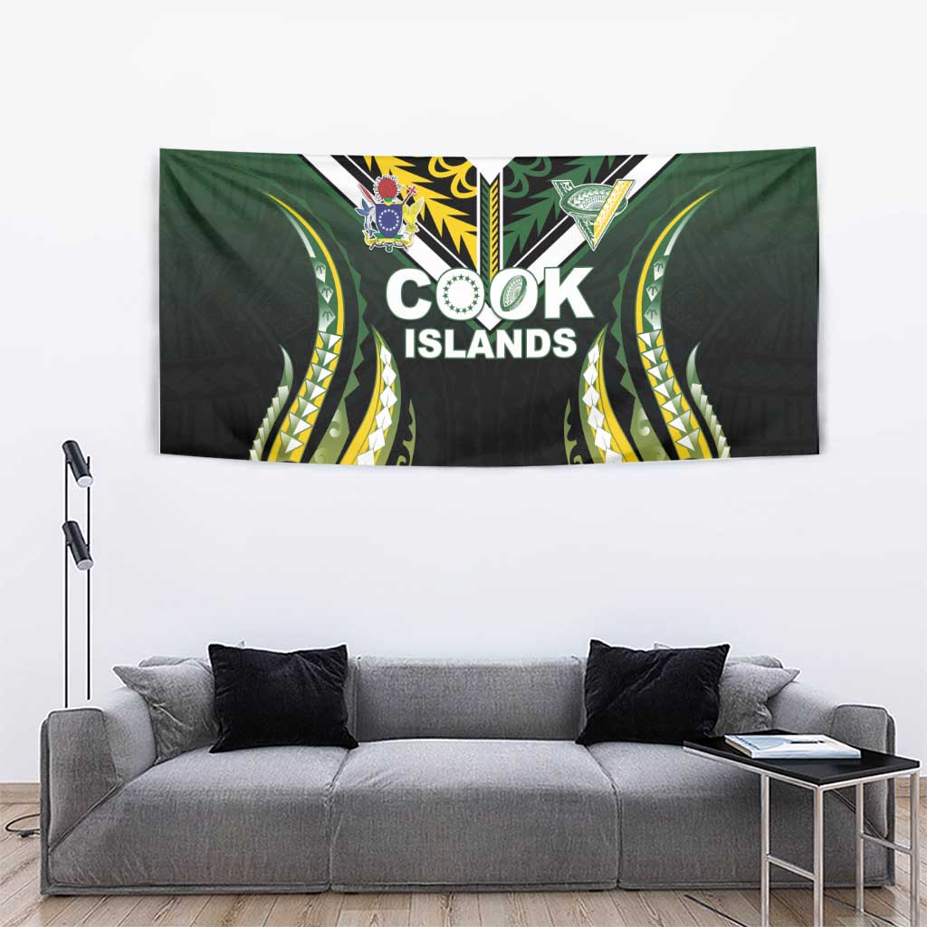 Cook Islands Rugby Tapestry Unique Style Black Version LT05 - Polynesian Pride