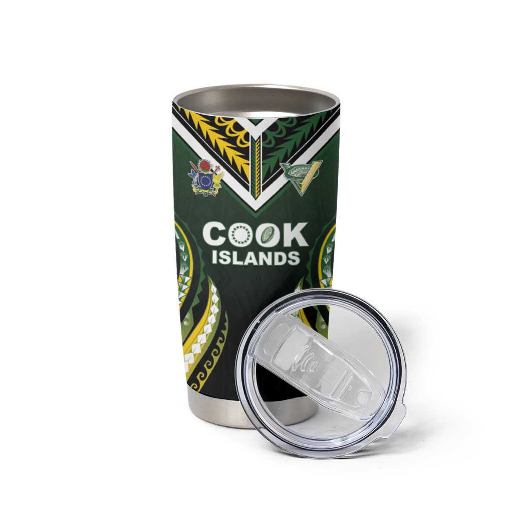 Custom Cook Islands Rugby Tumbler Cup Unique Style Black Version LT05 - Polynesian Pride