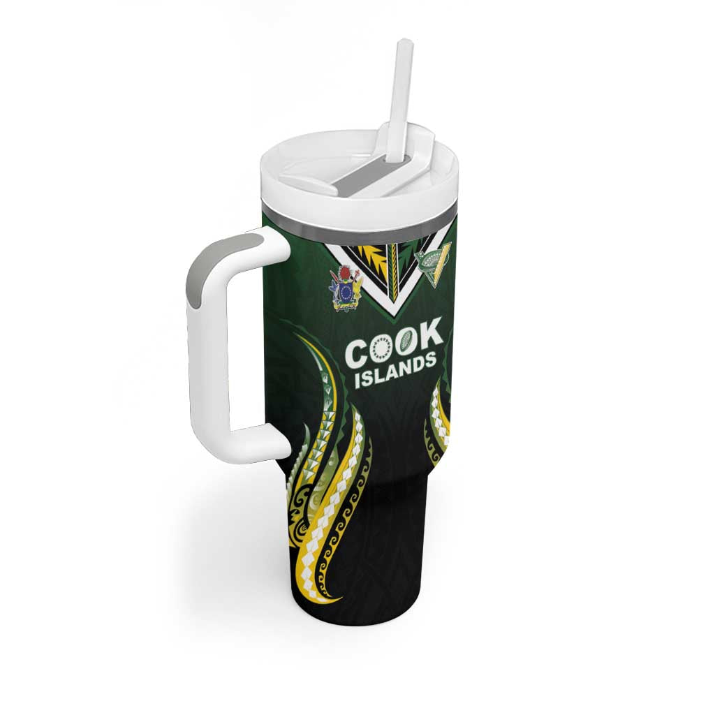 Custom Cook Islands Rugby Tumbler With Handle Unique Style Black Version LT05 - Polynesian Pride