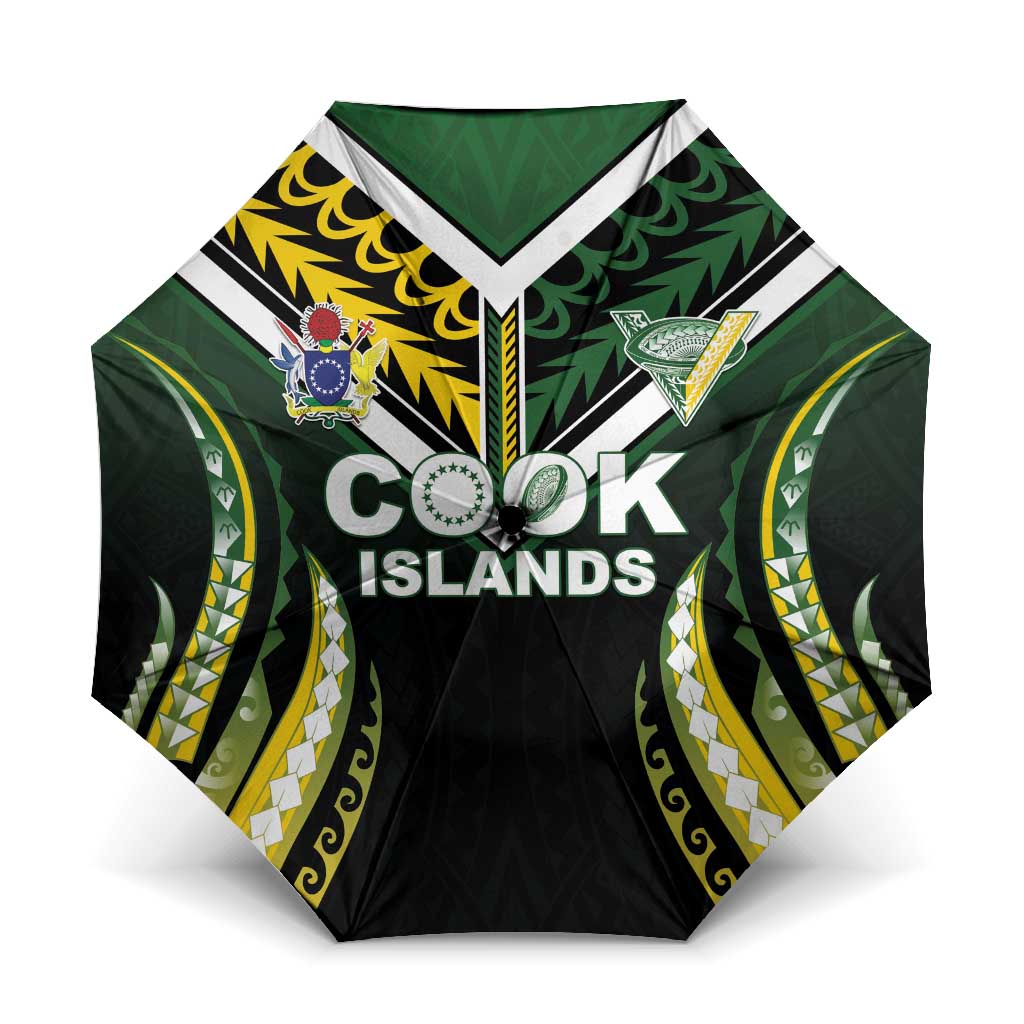 Cook Islands Rugby Umbrella Unique Style Black Version LT05 One Size Folded 11.42 inch Opened Diameter 37.4 inch Black - Polynesian Pride