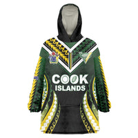 Custom Cook Islands Rugby Wearable Blanket Hoodie Unique Style Black Version LT05 One Size Black - Polynesian Pride