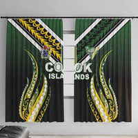 Cook Islands Rugby Window Curtain Unique Style Black Version LT05 With Hooks Black - Polynesian Pride